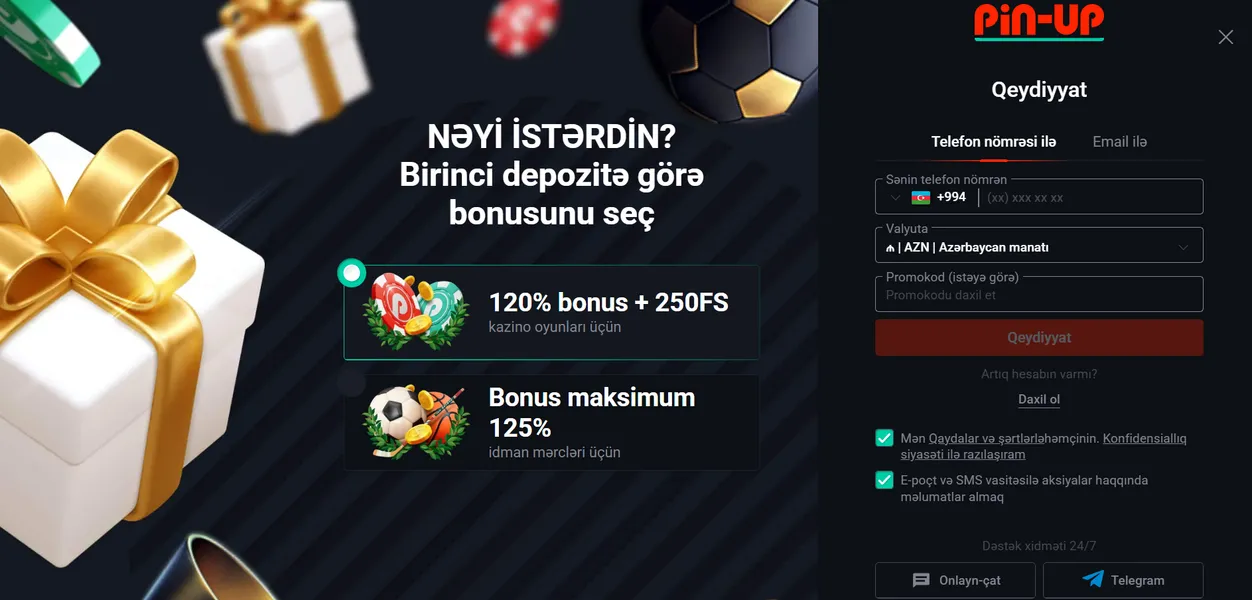 Pin Up kazinosunda qeydiyyat