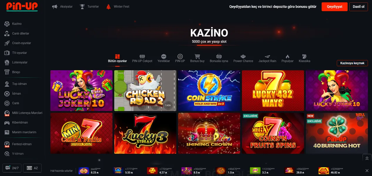 Pin Up kazinosunda oyun təklifi