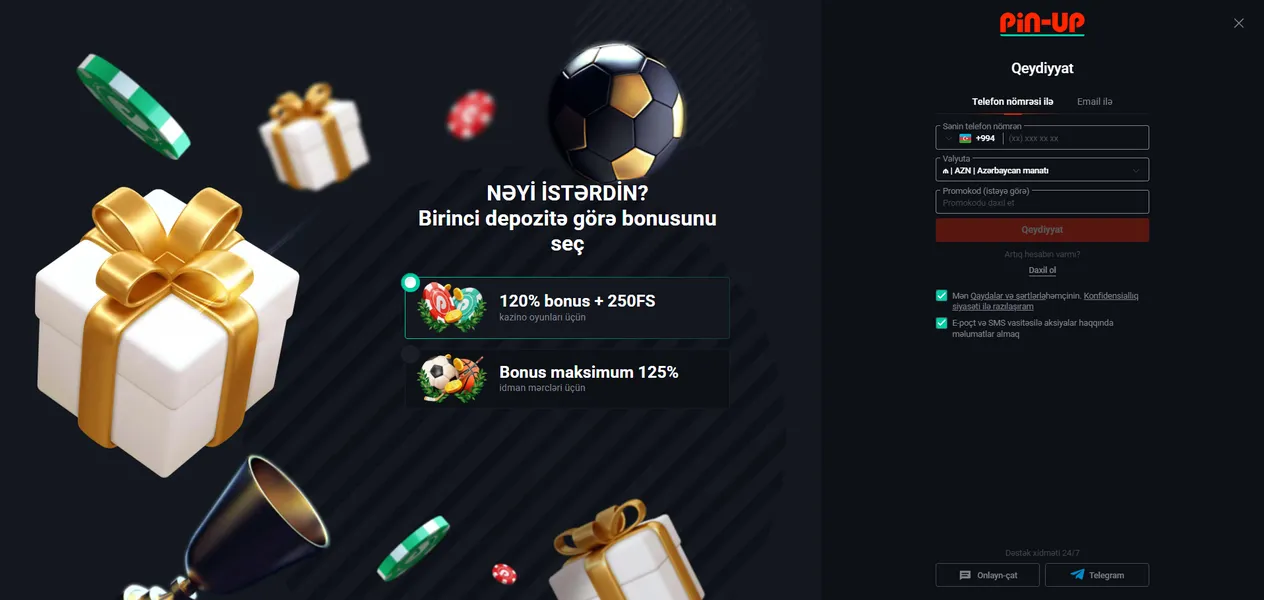 Pin Up 7/24 giriş və qeydiyyat mərhələləri